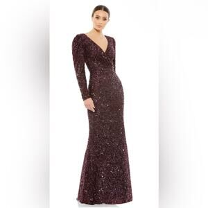 Mac Duggal 5177 With a sheer insert low V-neckline and long sleeve size 10 nwt